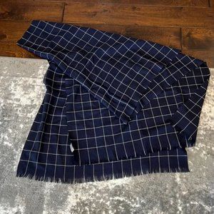 Dior 100% Wool Dark Navy Blue White Windowpane Made in Italy Lightweight Scarf
